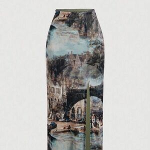 SHEIN Vintage Oil Painting Print Split Hem Skirt